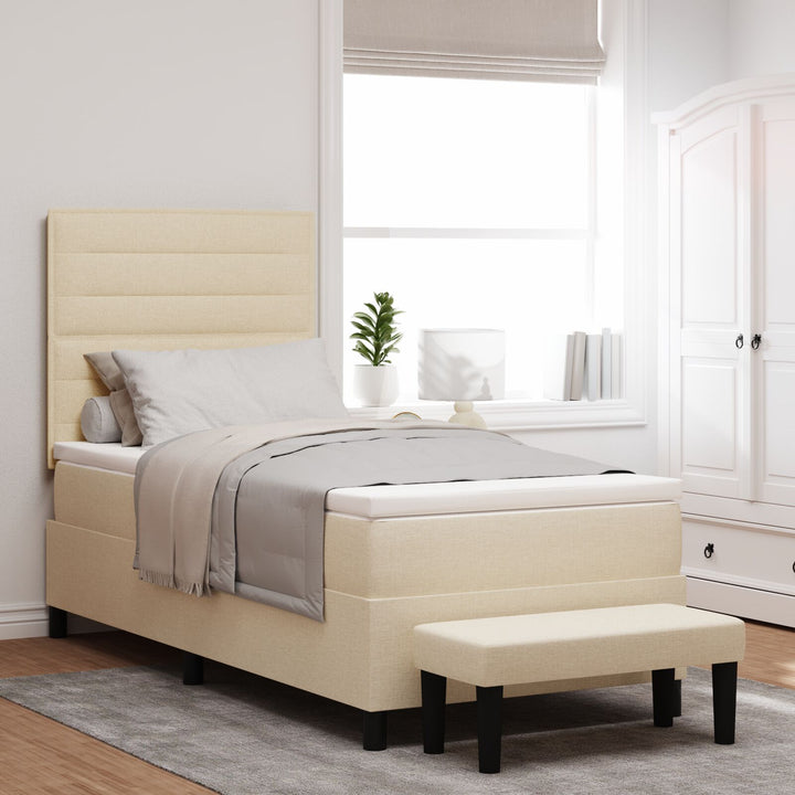 Boksseng med madras og bænk Creme 90x190 cm Stof