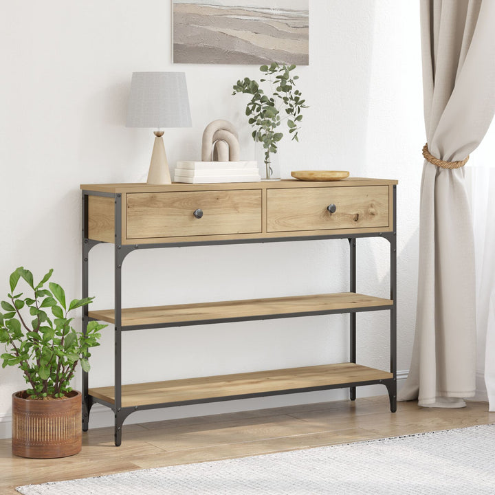 Konsolbord Artisan Egetræ 100x25x75 cm Konstrukteret Træ & Stål