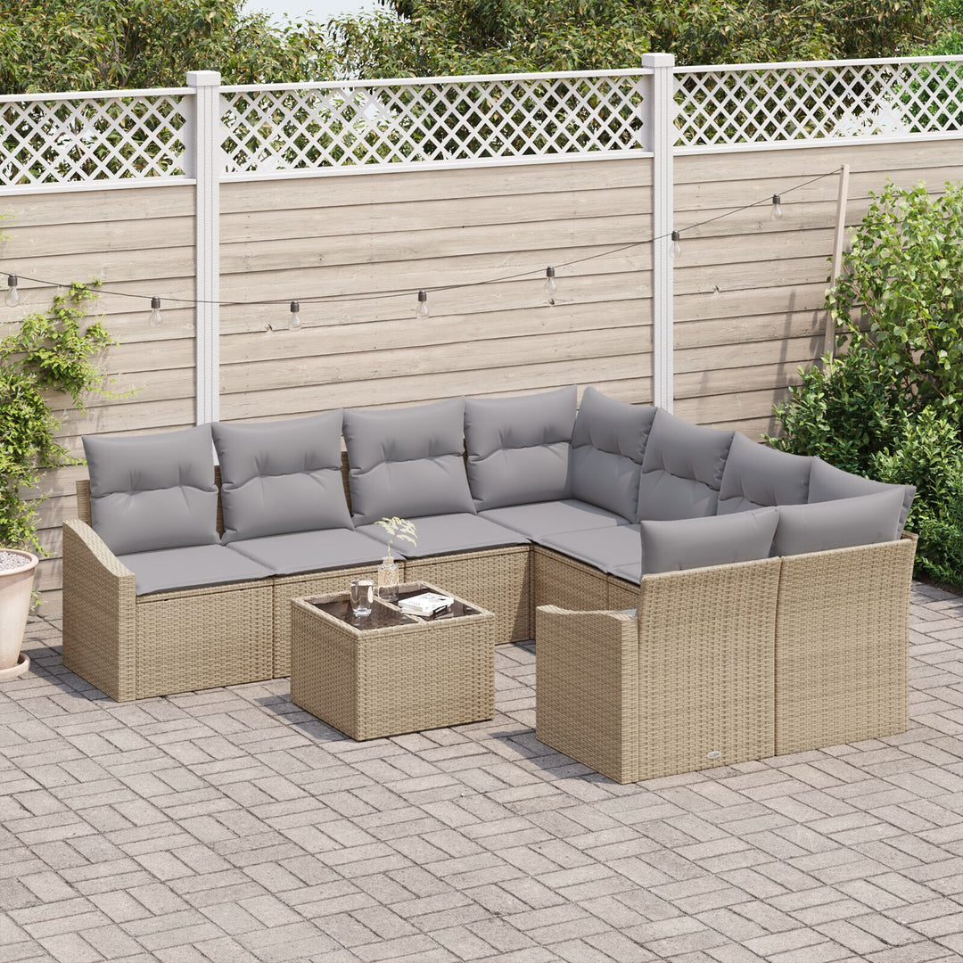 Hav Sofa Sæt 9 Deles Sæt Beige, Grå Rattan, Polyester