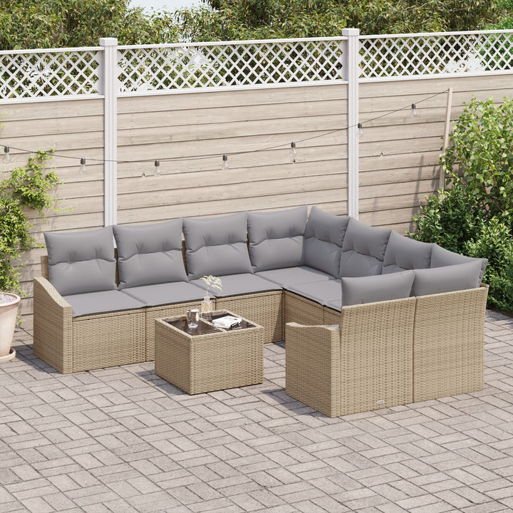 Hav Sofa Sæt 9 Deles Sæt Beige, Grå Rattan, Polyester