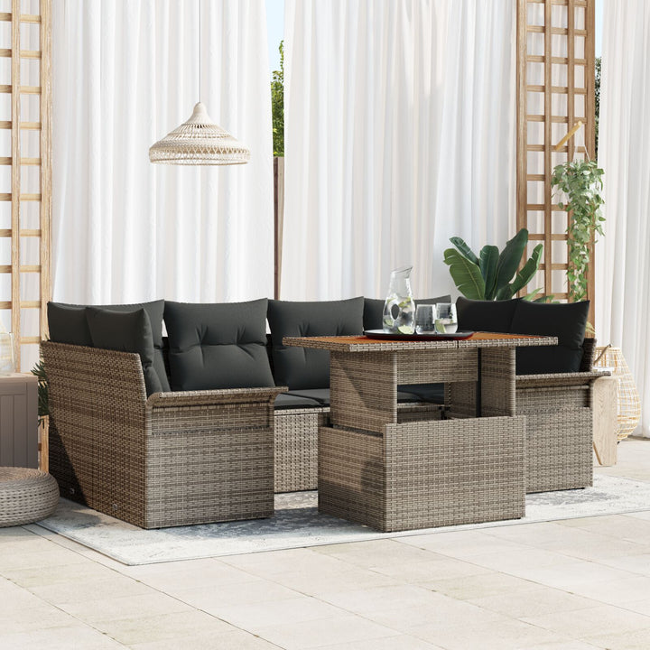 Have Sofa Sæt Sæt af 7 Grå Rattan Have Sofa Sæt Rektangulær