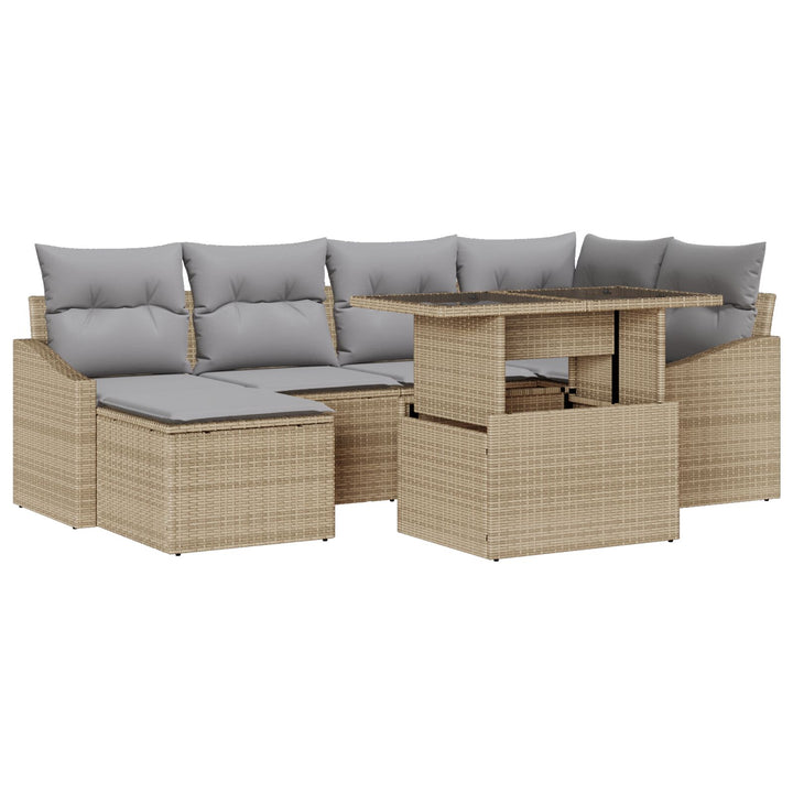 Have Sofa Sæt Sæt af 7 Beige, Grå Rattan, Polyester Have Sofa Sæt