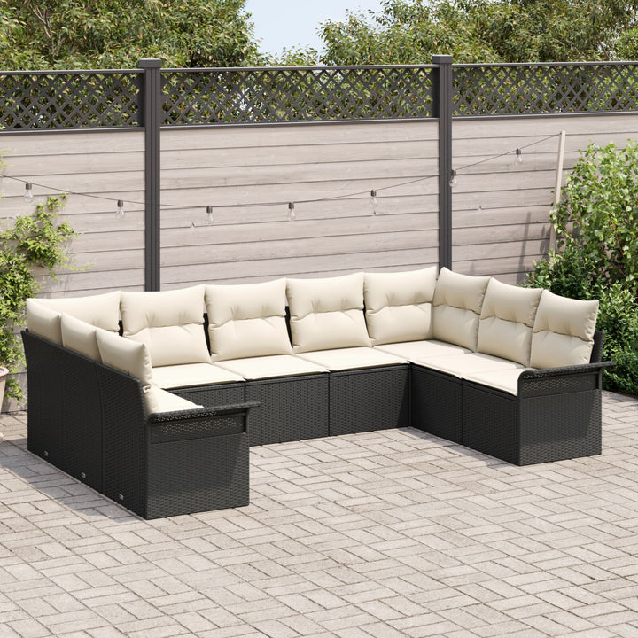 9-delt havesofa sæt med puder sort poly rattan