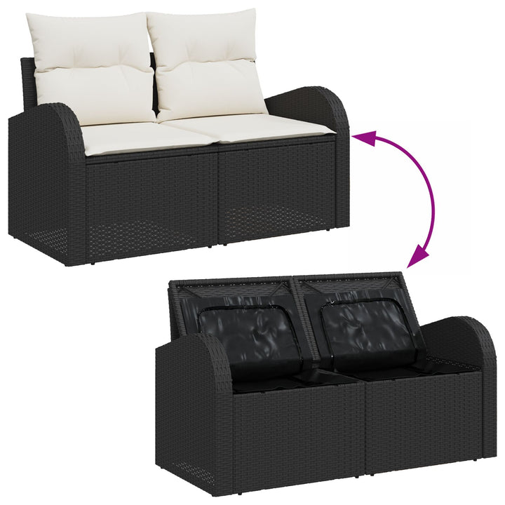 2-Personers Have Sofa med Opbevaring & Puder Sort Poly Rattan