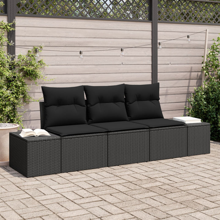 3 Delt Have Sofa Sæt med Puder Sort Poly Rattan