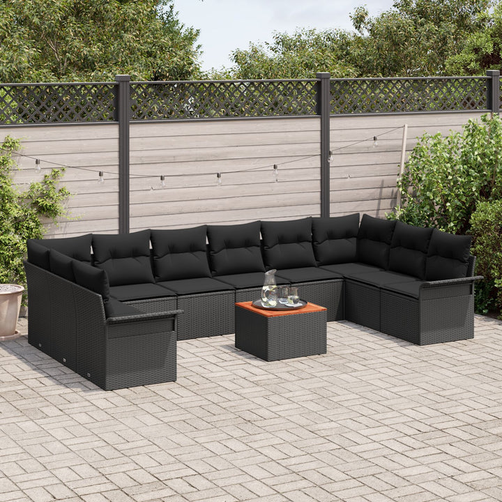 11-dele have sofa sæt med puder sort poly rattan akacietræ