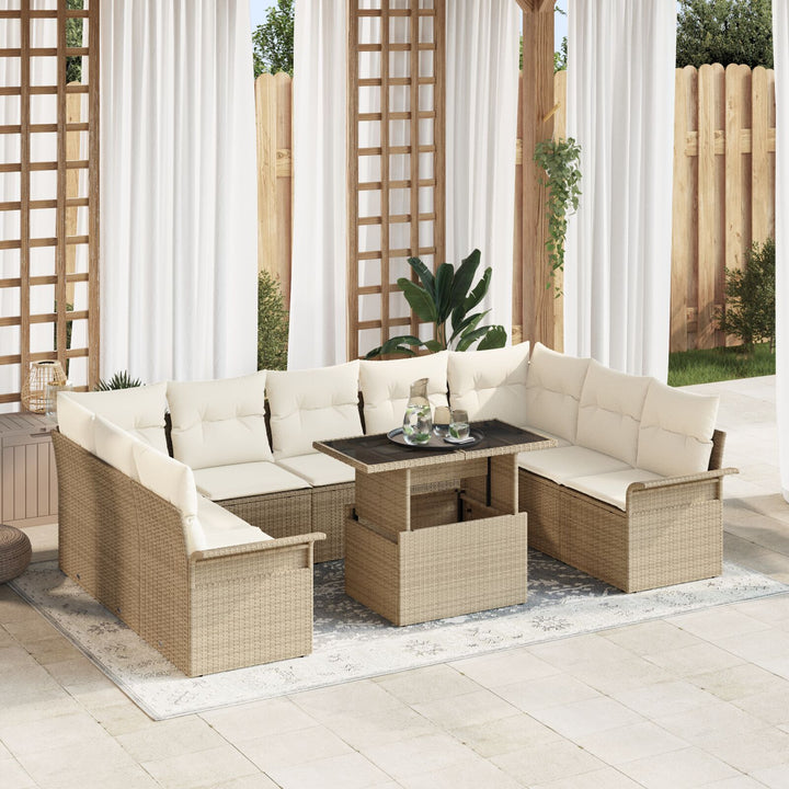 10-dele Havesofa sæt med puder Beige Poly Rattan