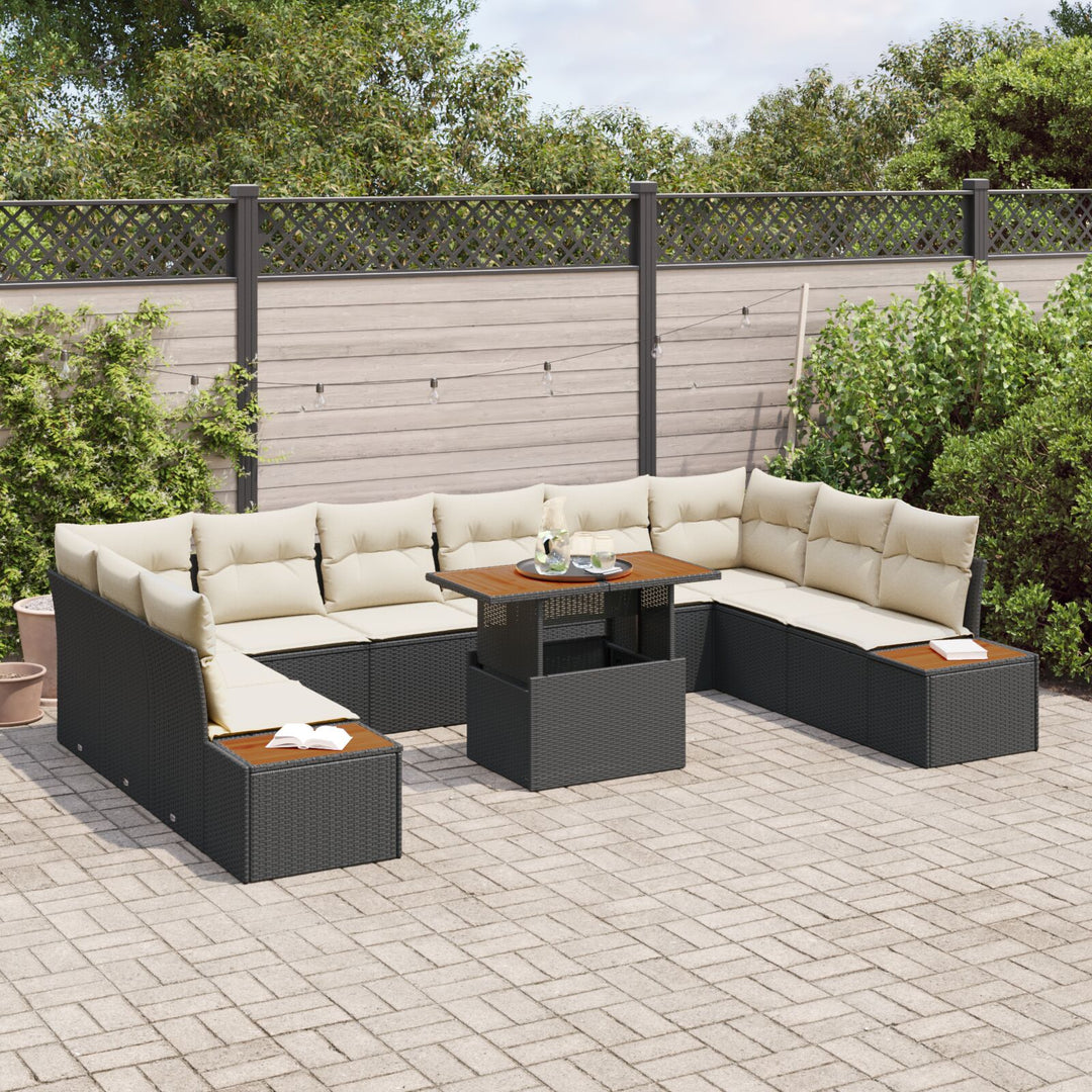 11-delt Have Spisegruppe med Puder Sort Poly Rattan Akacie