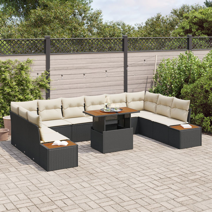 11-delt Have Spisegruppe med Puder Sort Poly Rattan Akacie