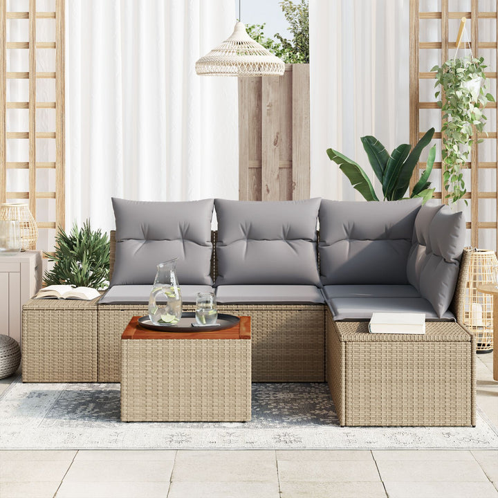 Have Sofa Sæt 5 Stykker Beige og Grå Rattan & Polyester Puder