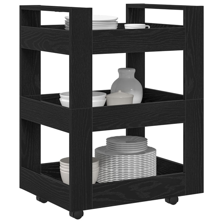 Køkkentrolley Sort Egetræ 60x45x80 cm Konstrueret Træ
