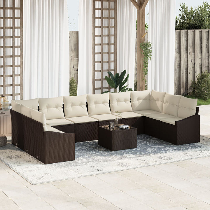 Have Sofa Sæt Sæt af 11 Beige Poly Rattan Have Sofa Rektangulær