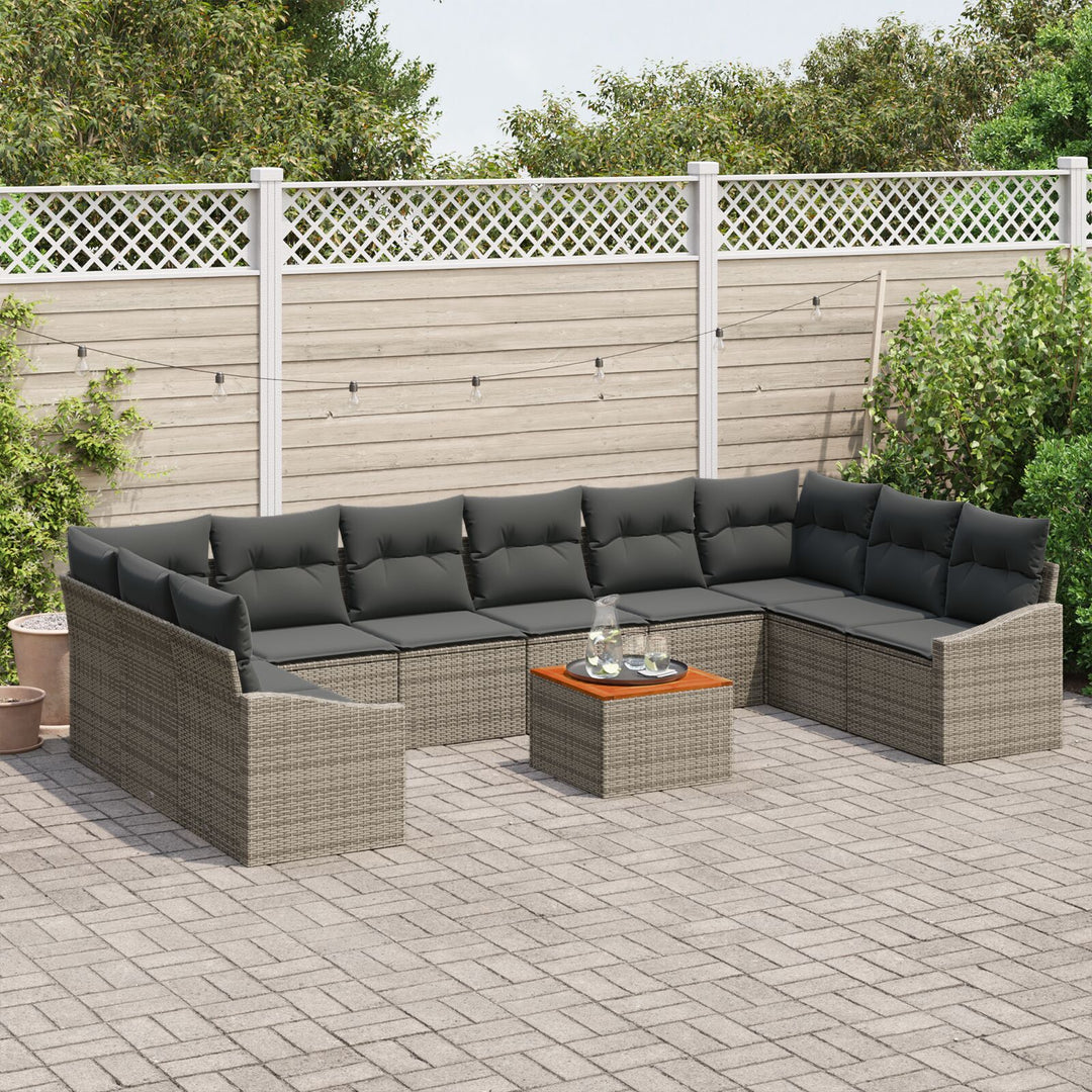 11 Stykke Have Sofa Sæt med Puder Grå Poly Rattan Akacie