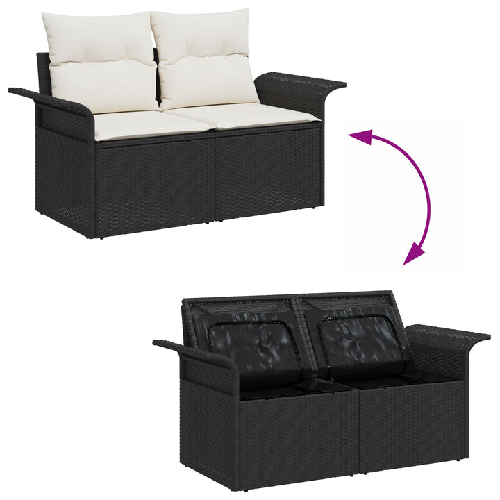 2-Sæders Have Sofa med Opbevaring og Puder Sort Poly Rattan