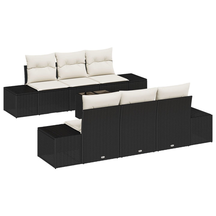 Have Sofa Sæt 7 Stk Sort og Hvid Rattan, Polyester