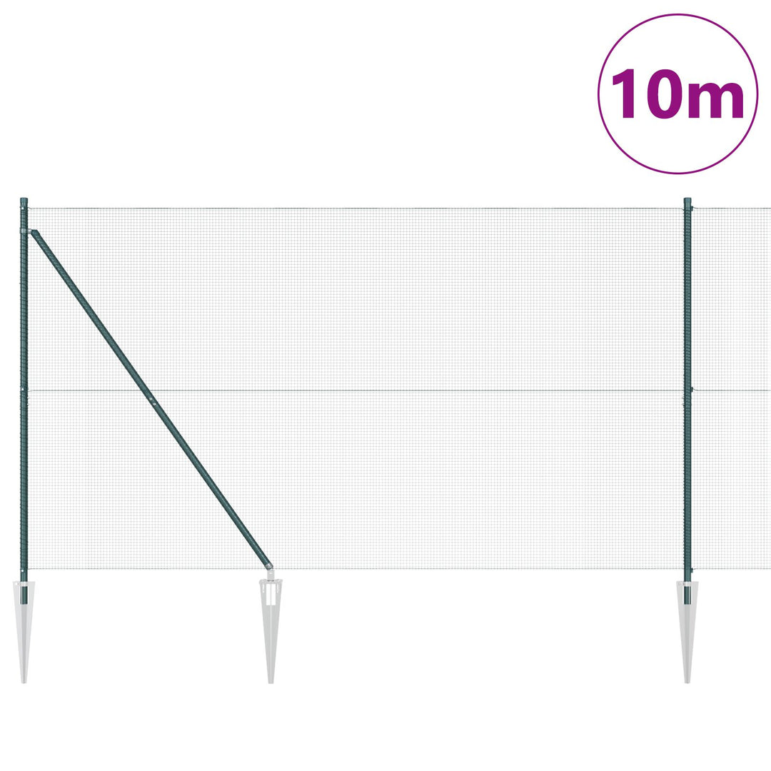 Svejsede Wire Hegn med 7 Spyd Poster Grøn 1,5x10 m Stål
