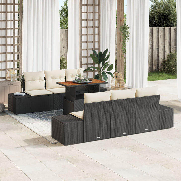 Have Sofa Sæt 7 Dele Beige og Sort Rattan og Polyester