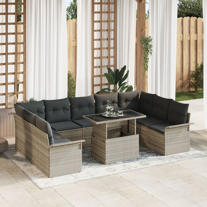 10 Stykker Have Sofa Sæt med Puder Lys Grå Poly Rattan