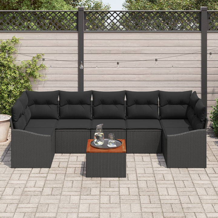 Havensofa sæt Sæt af 8 Sort Rattan og træ Havensofa sæt
