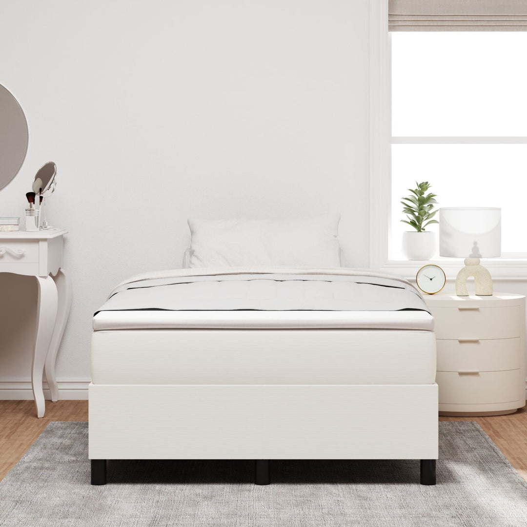 Box Spring Seng Cremefarvet Lille Dobbel Cordfløjl Stof