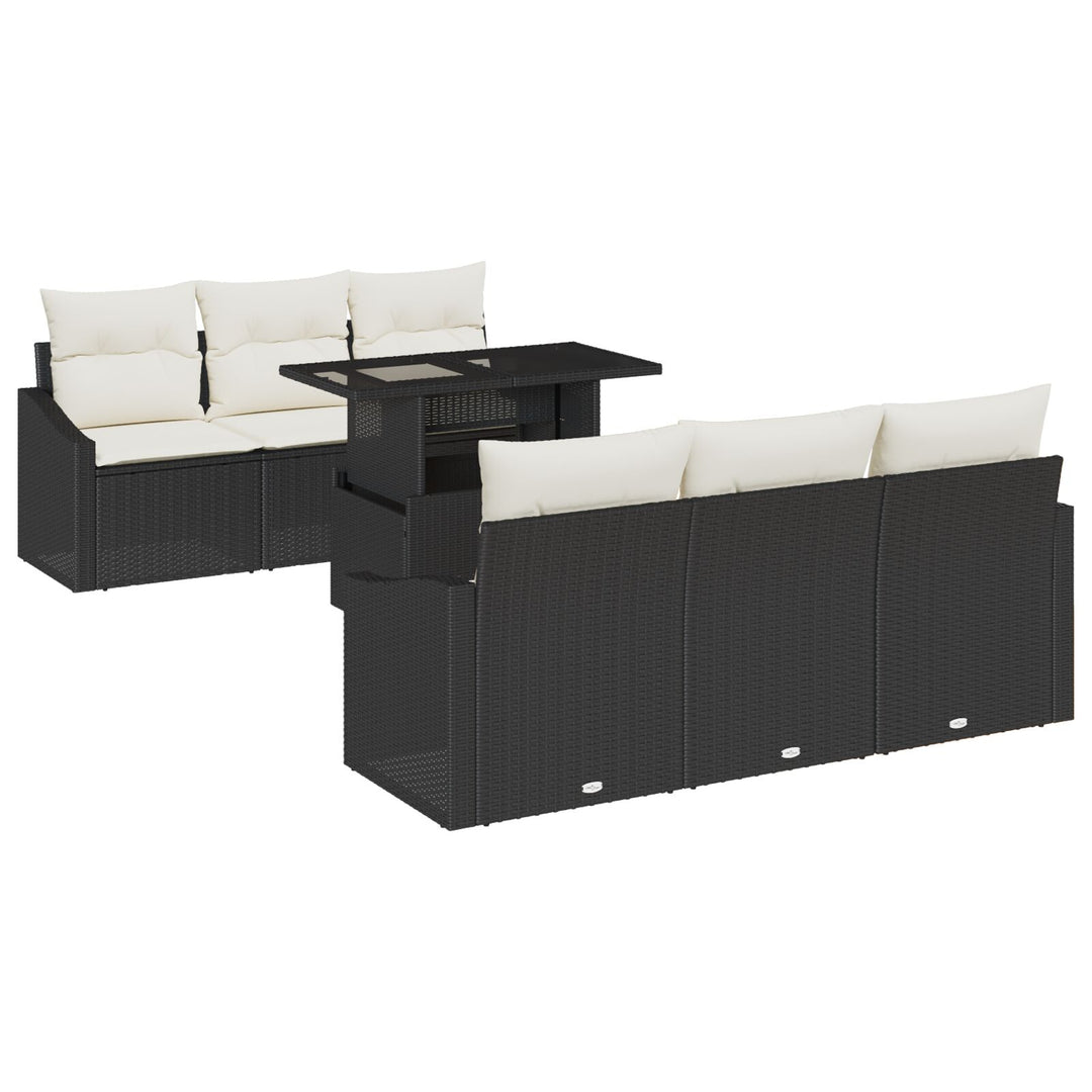 Havesofa Sæt 7-delt Sort og Creme Rattan og Polyester