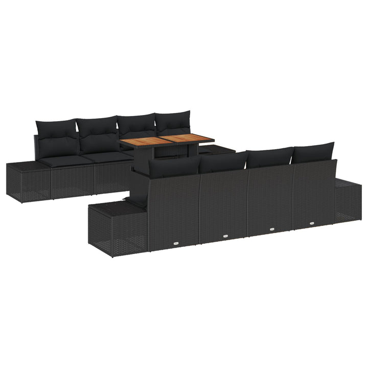 Have Sofa Sæt Sæt af 7 Sort Rattan og Stofpuder Have Sofa
