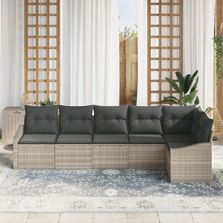 Havesofa Sæt 6-delt Grå PE Wicker Havesofa Stol Rektangulær