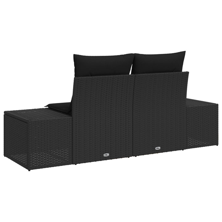 2-personers havemøbel med opbevaring & puder Sort Poly Rattan