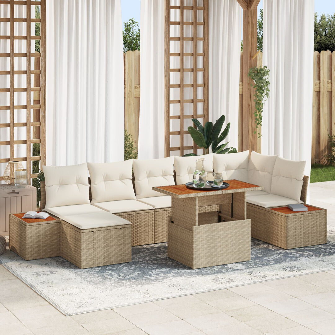 Havemøbel Sæt 8 Dele Beige Rattan, Polyester Havemøbler