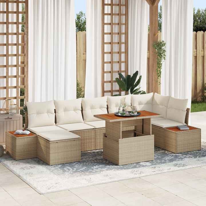 Havemøbel Sæt 8 Dele Beige Rattan, Polyester Havemøbler
