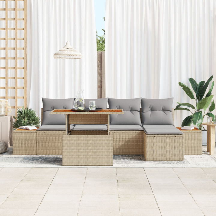 Havemøbel Sæt Sæt af 6 Beige, Grå Rattan, Polyester Havemøbelsæt