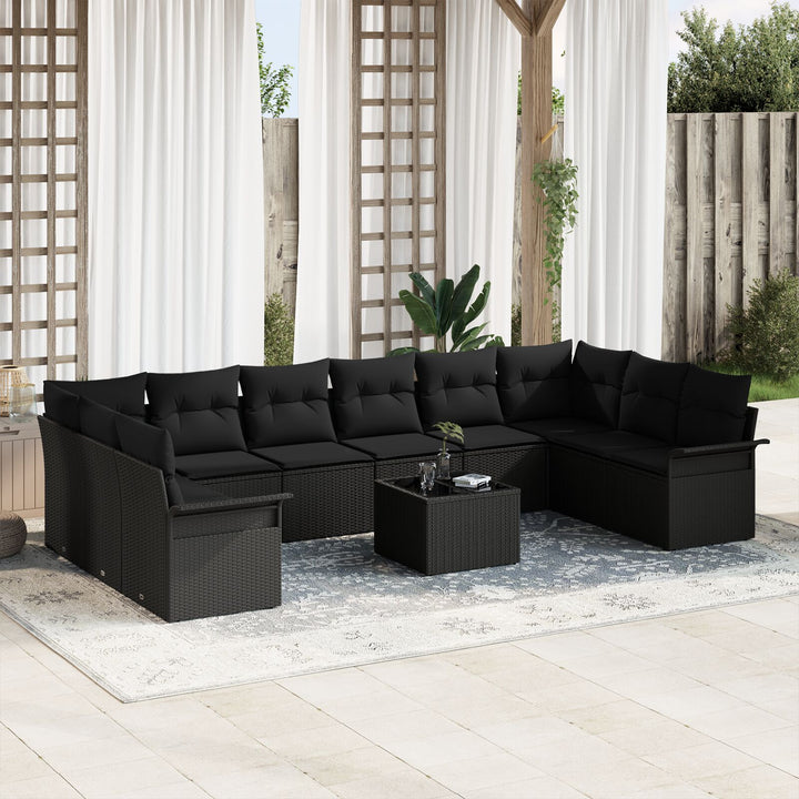 11 Delers Havemøbelsæt med Hynder Beige Poly Rattan