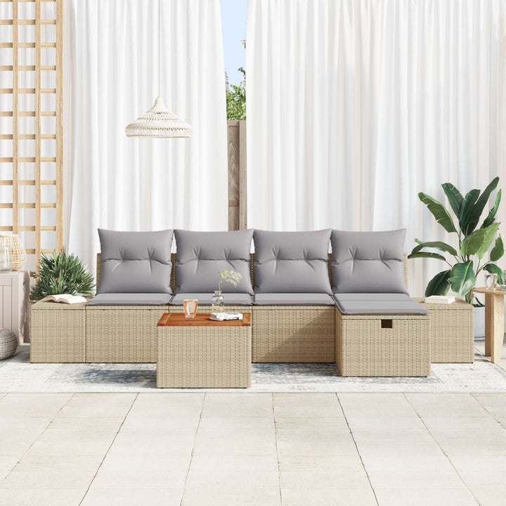Have Sofa Sæt 6-delt Beige, Grå Rattan, Polyester Have Sofa Sæt