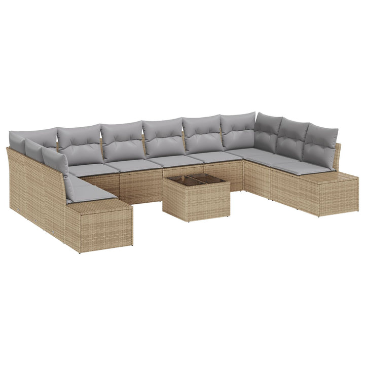 11-delt Have Sofa Sæt med Puder Sort Poly Rattan