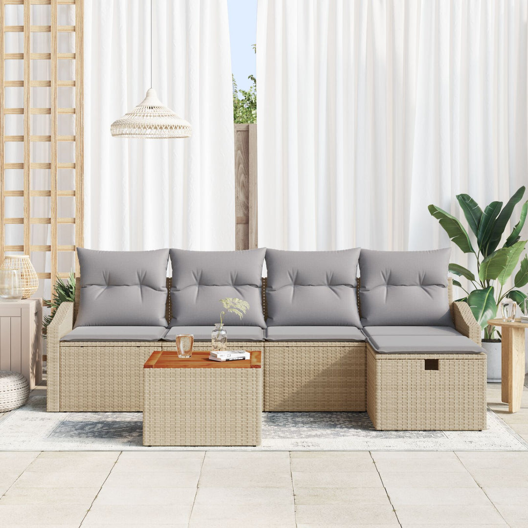 Have Sofa Set 6 dele Grå, Beige Rattan, Stof Udendørs Sofa Set