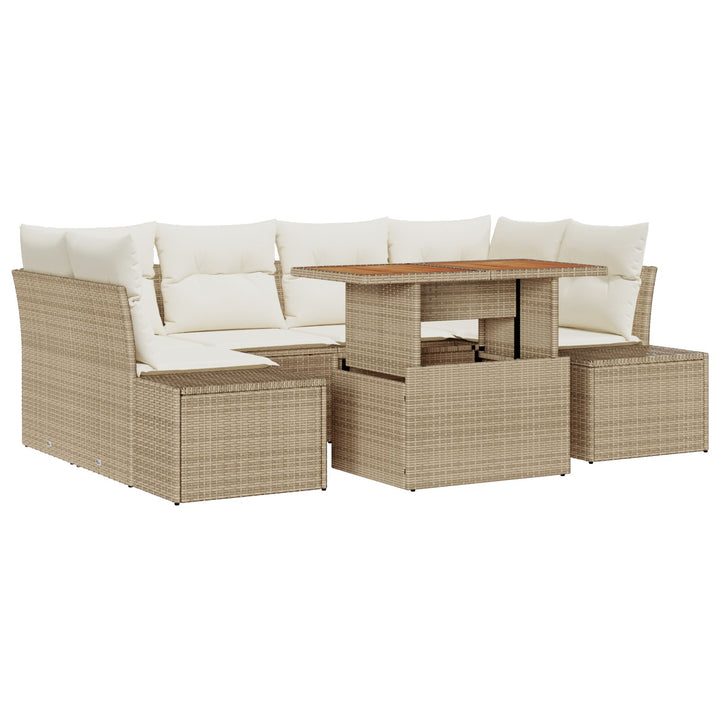 Have Sofa Set Sæt med 7 Beige Rattan 7 Personers Have Spisesæt