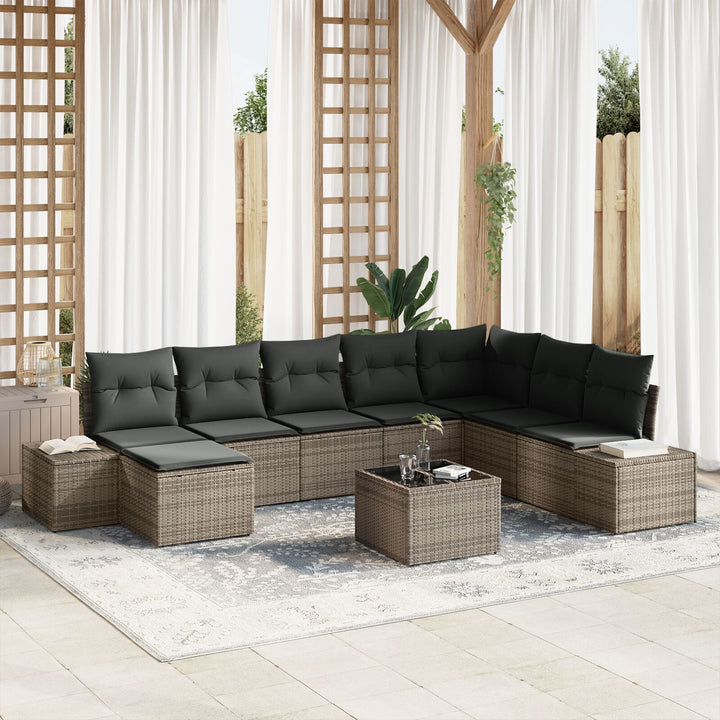 Have Sofa Sæt Sæt af 9 Grå Rattan Havehjørnesofa Rektangulær