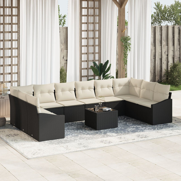 10 Delt Havemøbelsæt med Puder Beige Poly Rattan