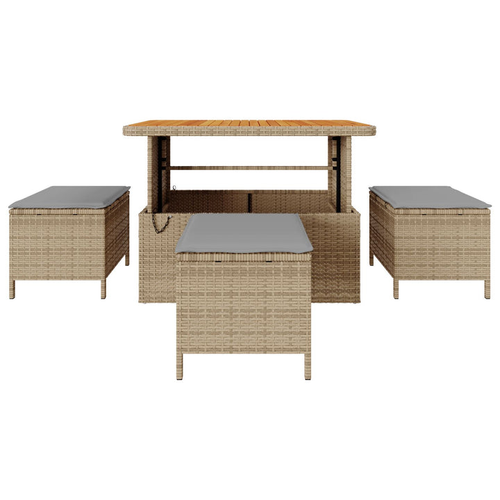 4 Deles Have Spisebordssæt med Puder Beige Poly Rattan Akacietræ
