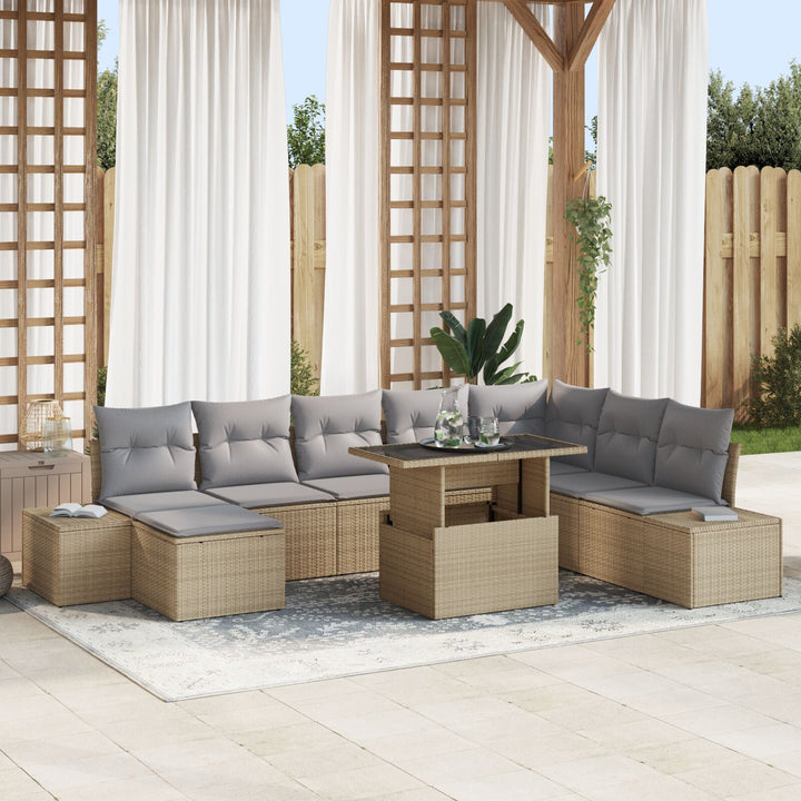 Have Sofa Sæt Sæt af 9 Beige Rattan Have Hjørnesofa Rektangulær