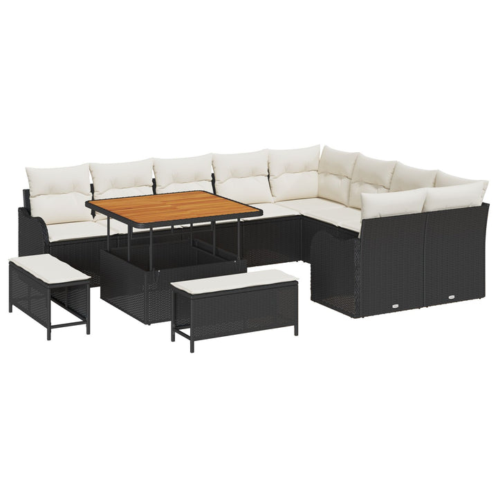12 Stykke Havemøbel Sæt med Puder Sort Poly Rattan Acacia, vidaXL 2-personers Havemøbel Sofa med Opbevaring & Puder Sort Poly Rattan, vidaXL 3 Stykke Havemøbel Sæt med Puder Sort Poly Rattan Acacia