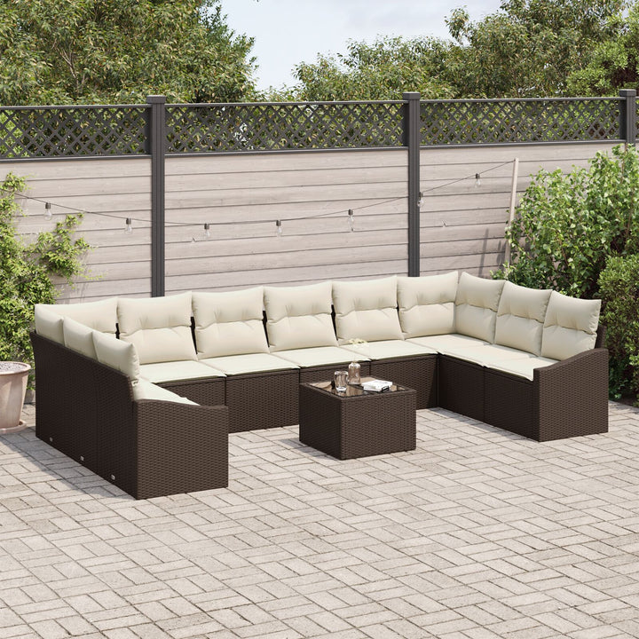 Have Sofa Sæt Sæt af 11 Beige Poly Rattan Have Sofa Rektangulær