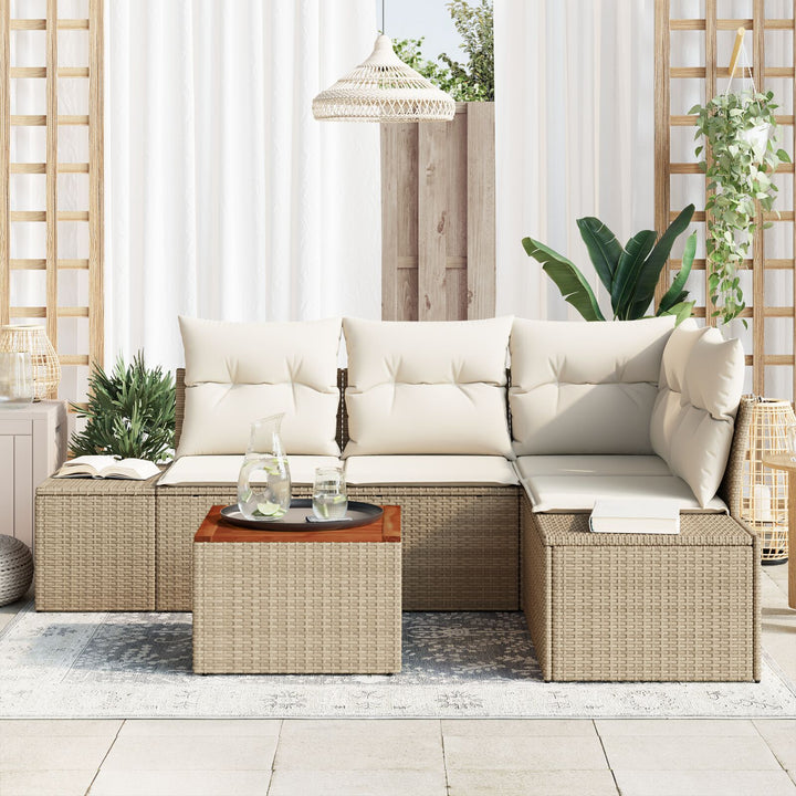 Have Sofa Sæt Sæt af 5 Beige og creme Poly Rattan, Polyester, Stål