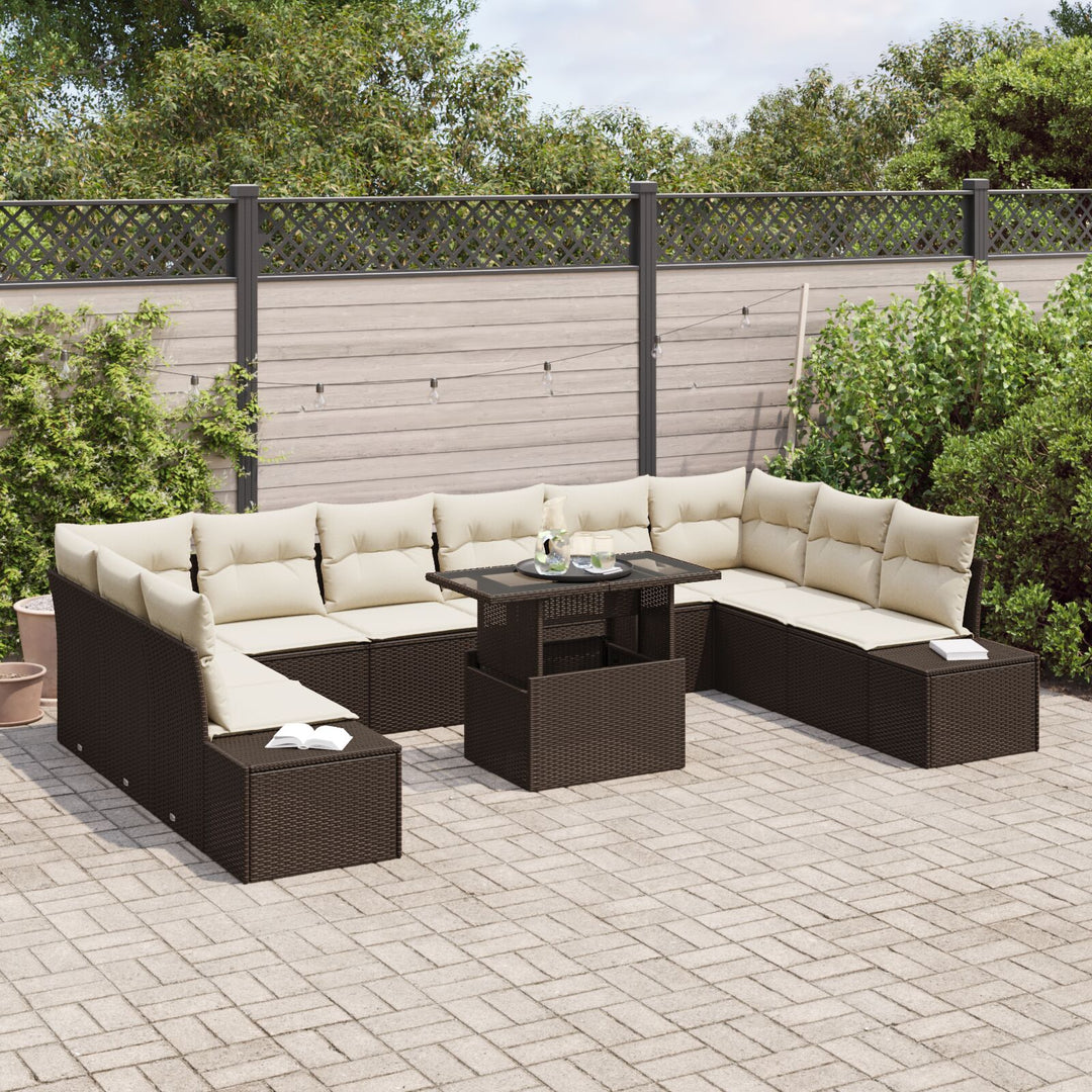 Have Sofa Sæt 11 Stykker Brun og Creme Rattan, Polyester