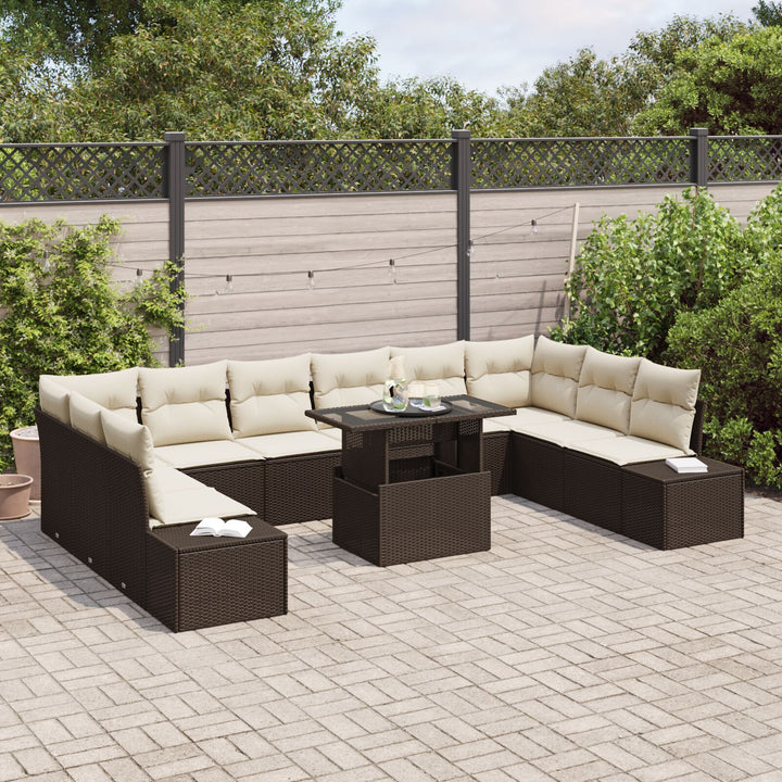Have Sofa Sæt 11 Stykker Brun og Creme Rattan, Polyester