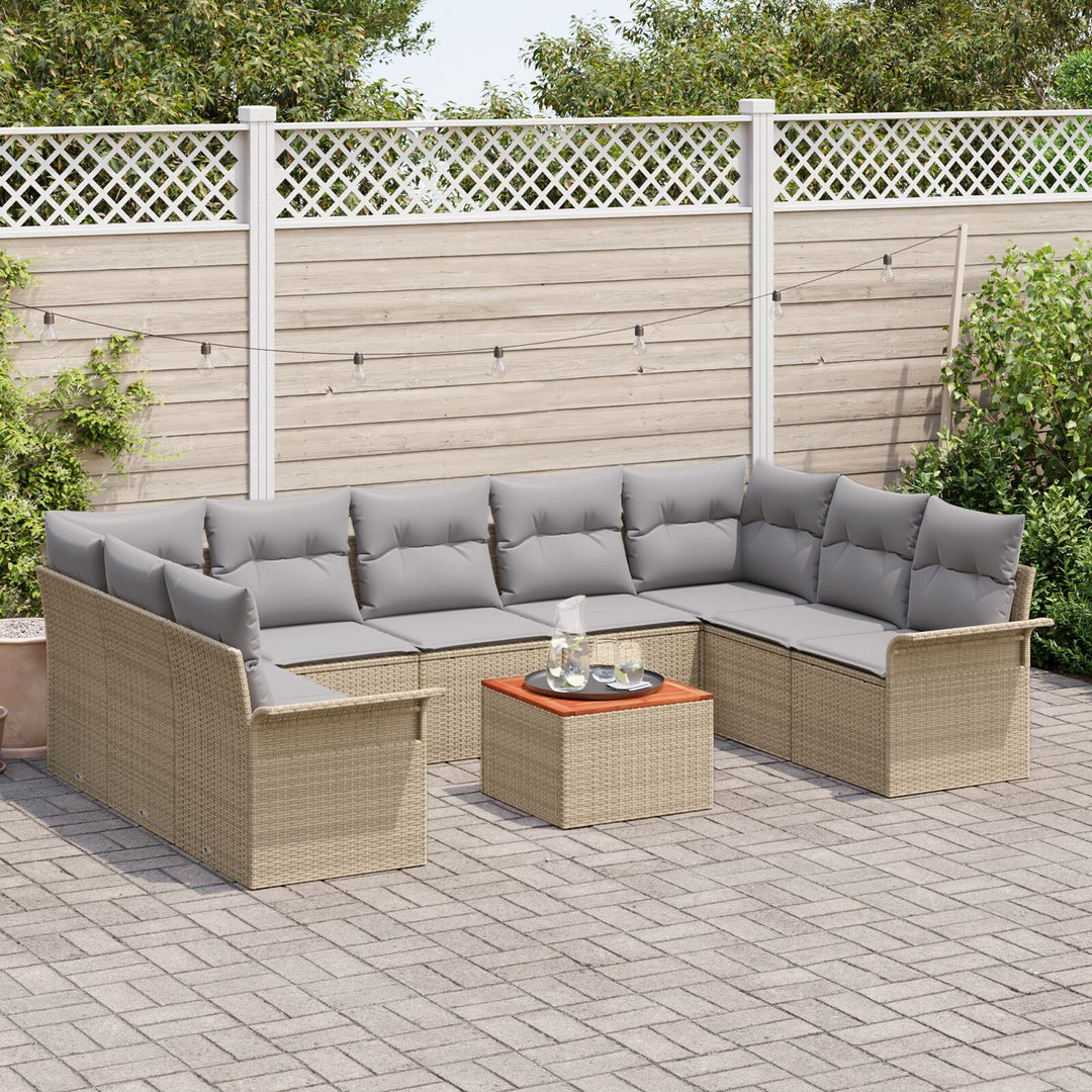 10 Stykker Have Sofa Sæt med Puder Beige Poly Rattan Akacie