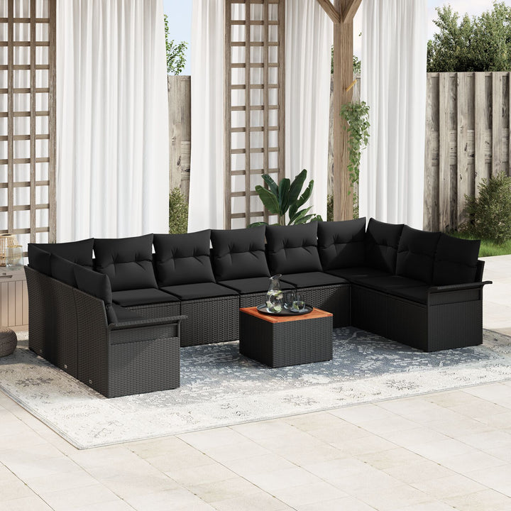 11-dele have sofa sæt med puder sort poly rattan akacietræ