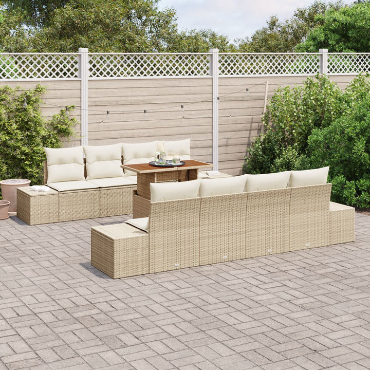 Have Sofa Sæt Sæt af 7 Beige og Creme Rattan og Polyester
