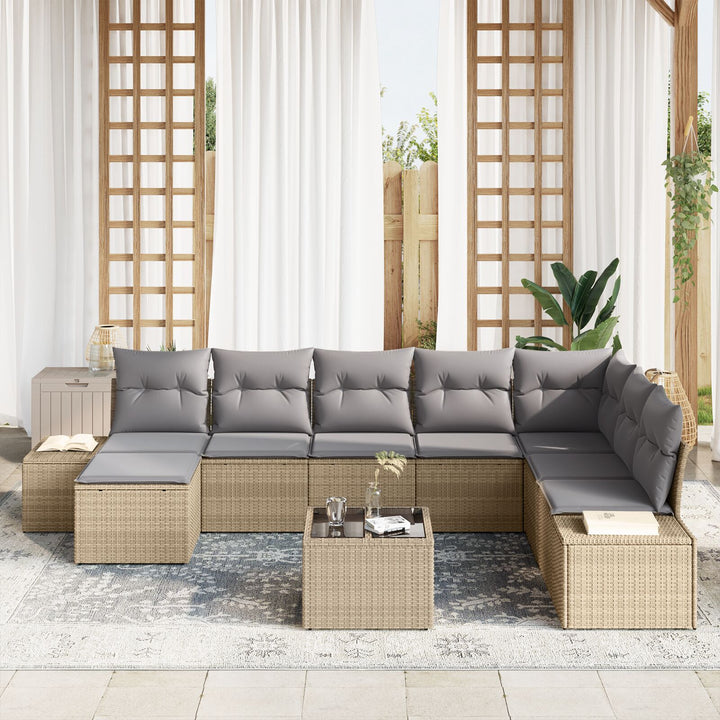 Have Sofa Sæt 9 dele Beige og Grå Rattan og Stof Have Sofa