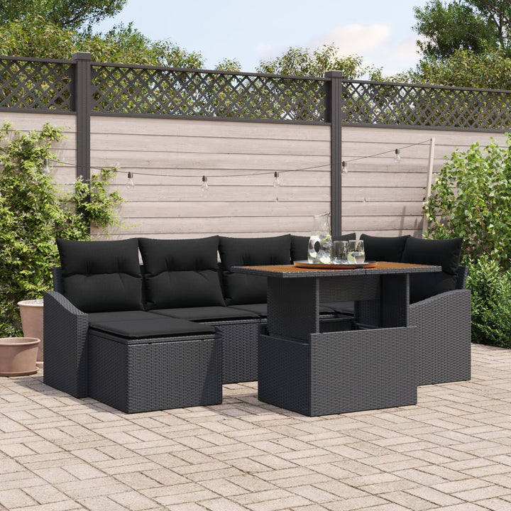 Have Sofa Sæt 7 Stk Sort Rattan Have Dining Set Rektangulær